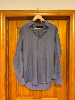 Ralph Lauren Men's Blue and White Mini Check Button-Up Shirt